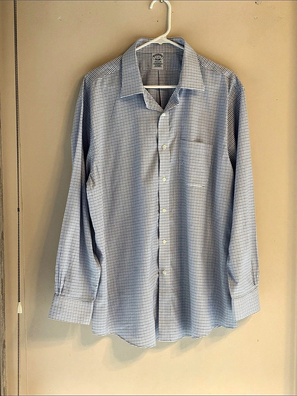 Brooks Brothers Non-Iron Stretch Check Dress Shirt Blue & White Waist 17-34